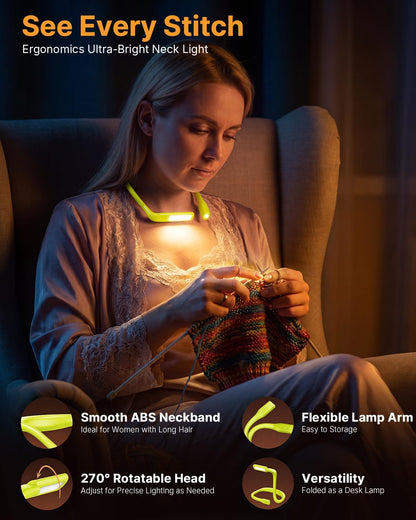 Reading Light, Rechargeable Neck Light, Stepless Dimming Book Light