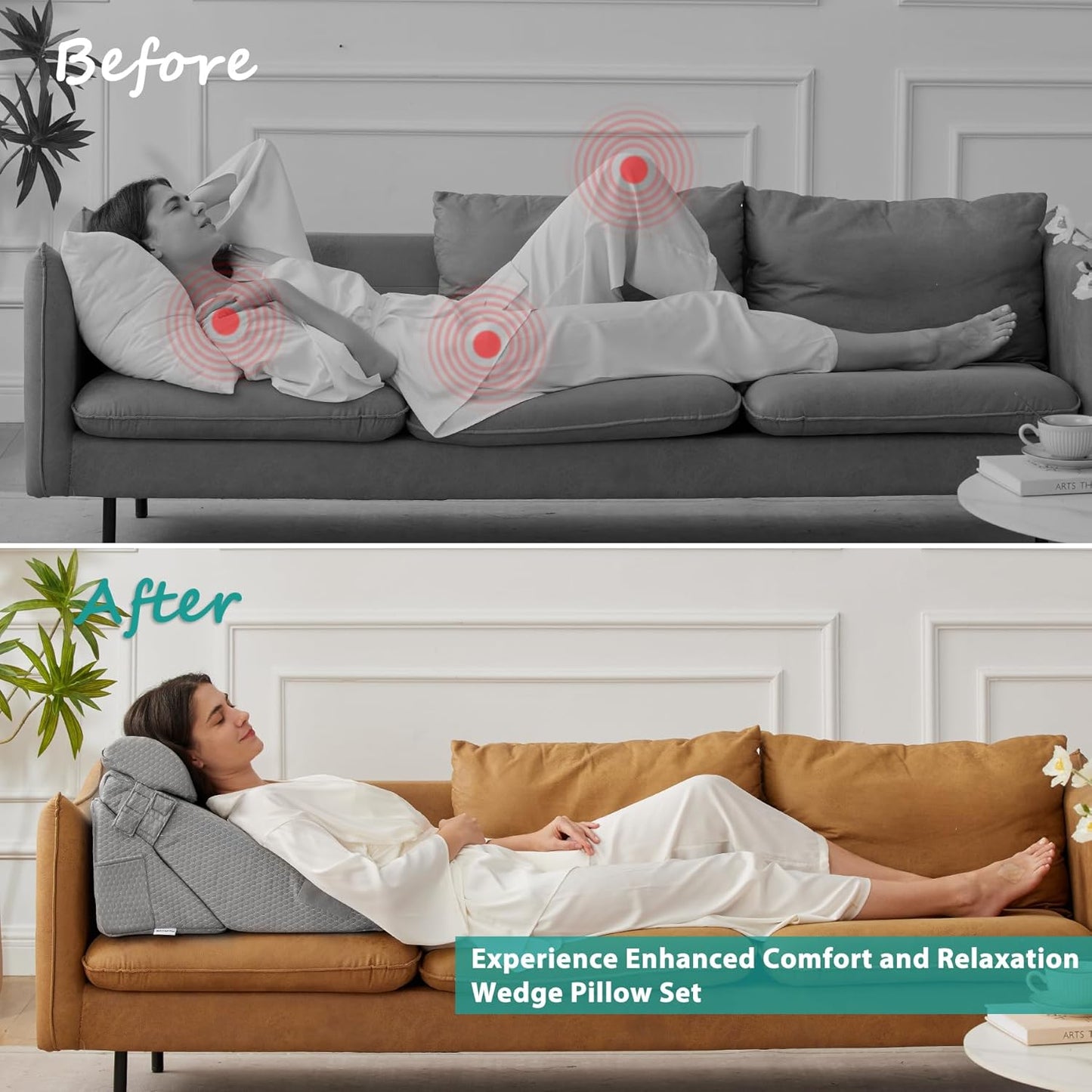 Bedluxe Wedge Pillow Headboard, 3PCS Orthopedic Bed Wedge Pillows Set for After Surgery, Adjustable Pillow Wedge for Acid Reflux&Back Pain Relief, Sleeping, Back Pillow for Bed Sitting Up, White/Grey