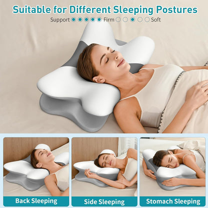 Besyodo Cervical Neck Pillow for Pain Relief - Ergonomic Memory Foam Pillow for Sleeping, Contour Side Sleeper Pillow for Neck Support, Orthopedic Pillow Bed Pillow for Back Stomach Sleepers(Grey)