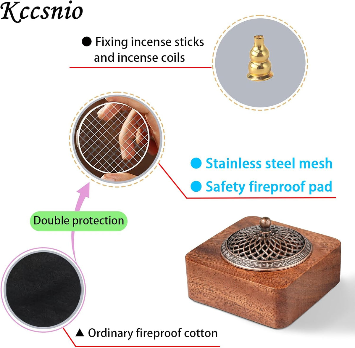 Acacia Wood Incense Burner for Cones & Coils, with Sticks Holder