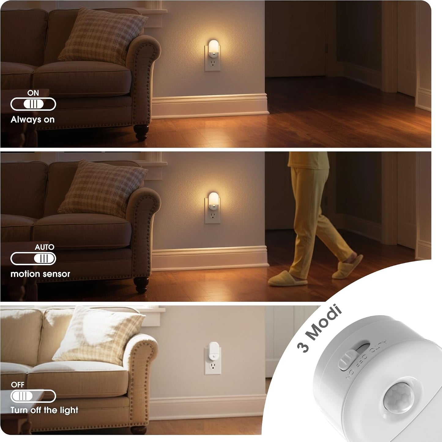 JandCase Night Light, Modern Night Lights Plug into Wall,2 Pack Dusk to Dawn Sensor Nightlight, Amber Brightness Adjustable Nightlight for Kids Bathroom Hallway Kitchen Bedroom Decor