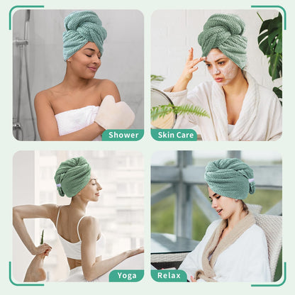 my novel things 2 Pack Extra Large Microfiber Hair Towel Wrap for Women, 37.4" x 26.4" Super Absorbent & Quick Dry with Elastic Strap for Curly Hair (Blue)