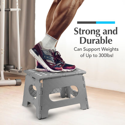 Handy Laundry Folding Step Stool - Sturdy Enough Collapsible Stool to Support Adults - Opens Easy with One Flip - Great for Kitchen, Bathroom or Bedroom (Black - 9 Inch)