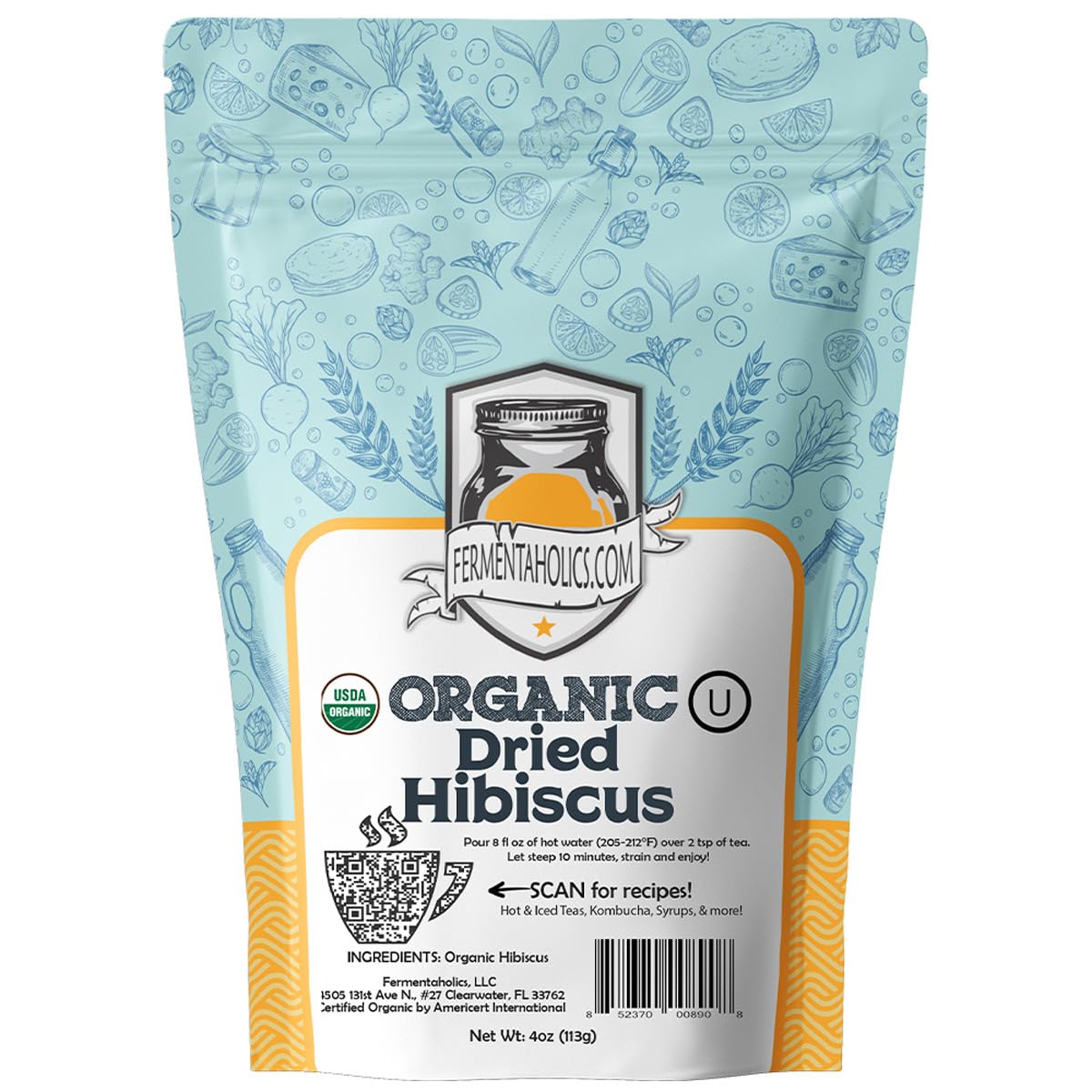 Fermentaholics Organic Hibiscus Tea Loose Leaf Herbal and Tisanes – USDA Organic & OU Kosher, Premium Tea Leaves for Hot or Iced Tea, Kombucha Brewing and Flavoring