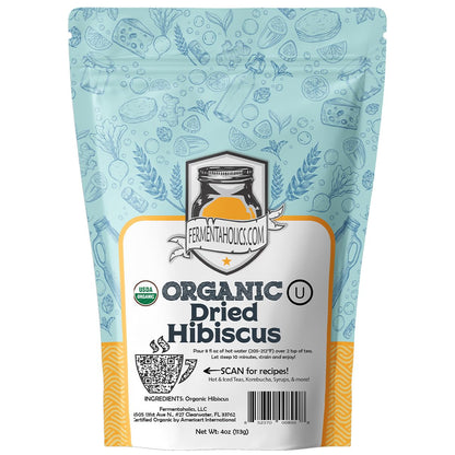 Fermentaholics Organic Hibiscus Tea Loose Leaf Herbal and Tisanes – USDA Organic & OU Kosher, Premium Tea Leaves for Hot or Iced Tea, Kombucha Brewing and Flavoring