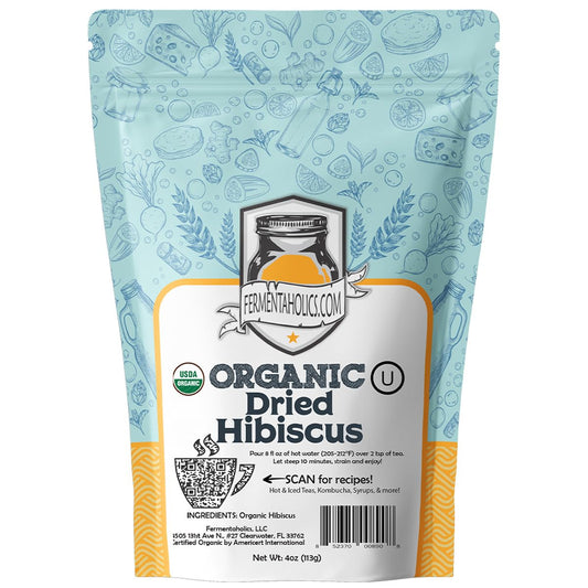 Fermentaholics Organic Hibiscus Tea Loose Leaf Herbal and Tisanes – USDA Organic & OU Kosher, Premium Tea Leaves for Hot or Iced Tea, Kombucha Brewing and Flavoring