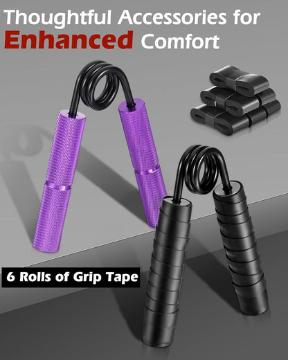 Hozzen Grip Strength Trainer, 6 Pack Grip Strength Trainer Set (50-350LB), No Slip Hand Grip Strengthener, Wrist Forearm Strengthener with Grip Tape for Strength Training, Exercise, Injury Recovery