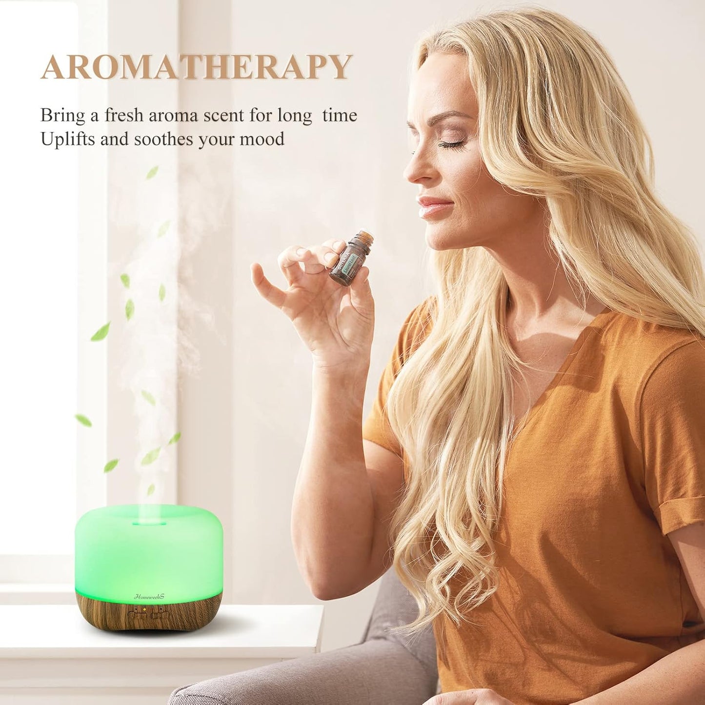 Homeweeks 300ml Essential Oil Diffuser, Quiet Aromatherapy Mist Diffusers for Essential Oils, Wood Grain, Ultrasonic, Remote Control, Timer, 7 Colors Light for Bedroom (300ml)