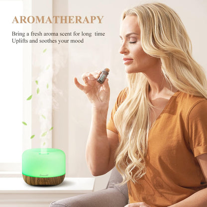 Homeweeks 300ml Essential Oil Diffuser, Quiet Aromatherapy Mist Diffusers for Essential Oils, Wood Grain, Ultrasonic, Remote Control, Timer, 7 Colors Light for Bedroom (300ml)