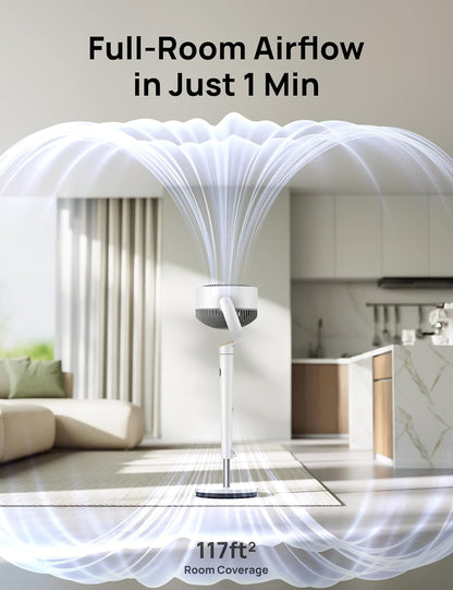 DREO Fan for Bedroom, 120° Oscillating Standing Fan, Quiet Floor Fan with DC Motor, Pedestal Fan for Room, 9 Speeds, 4 modes, 20dB, 120° Manual Vertical, 37-42" Adjustable Height, 9H Timer, Dark Gray