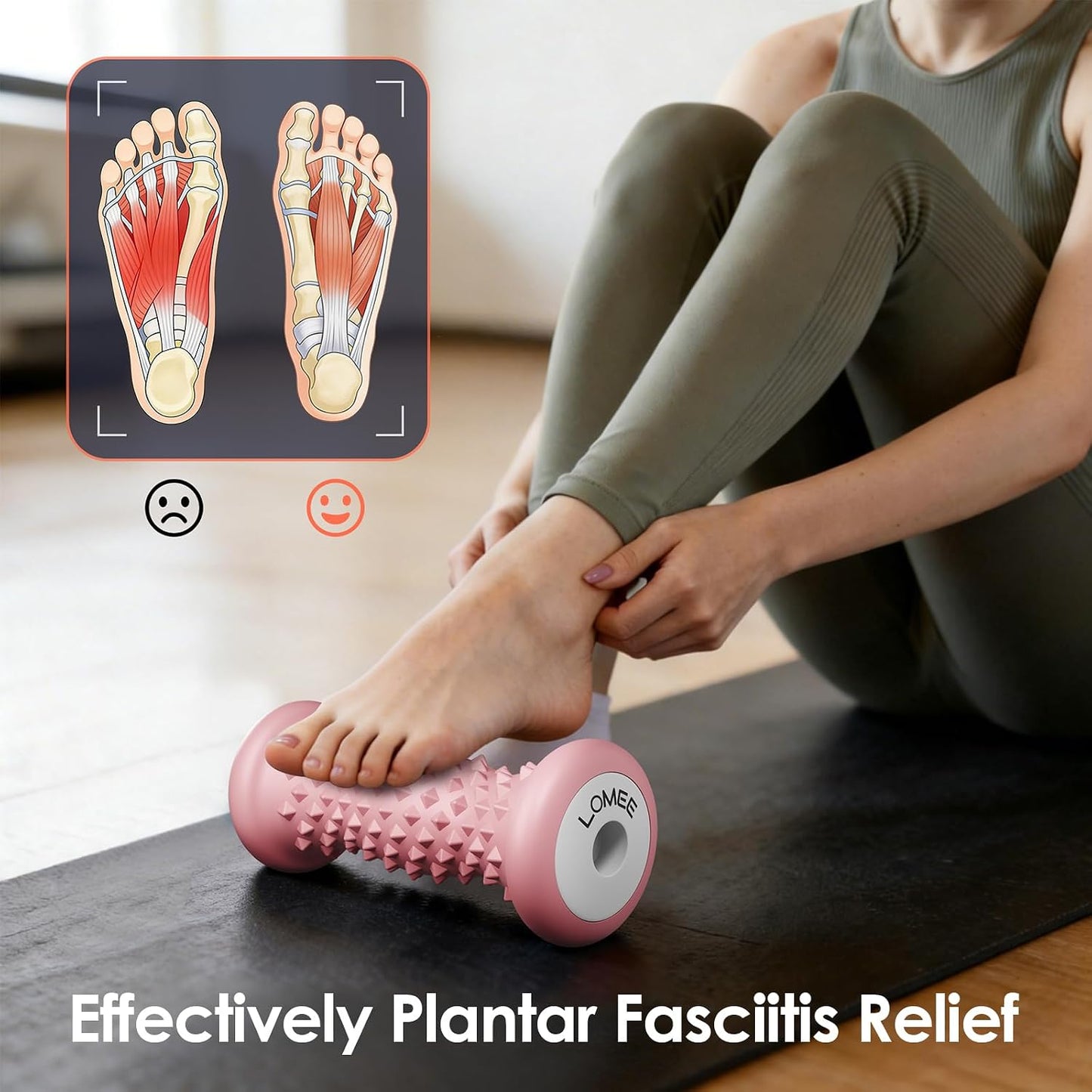 LOMEE Foot Roller Massager for Plantar Fasciitis, Foot Arch and Heel Pain Relief, Deep Tissue Muscle Massage, Feet Ergonomic & Rounded Top Design