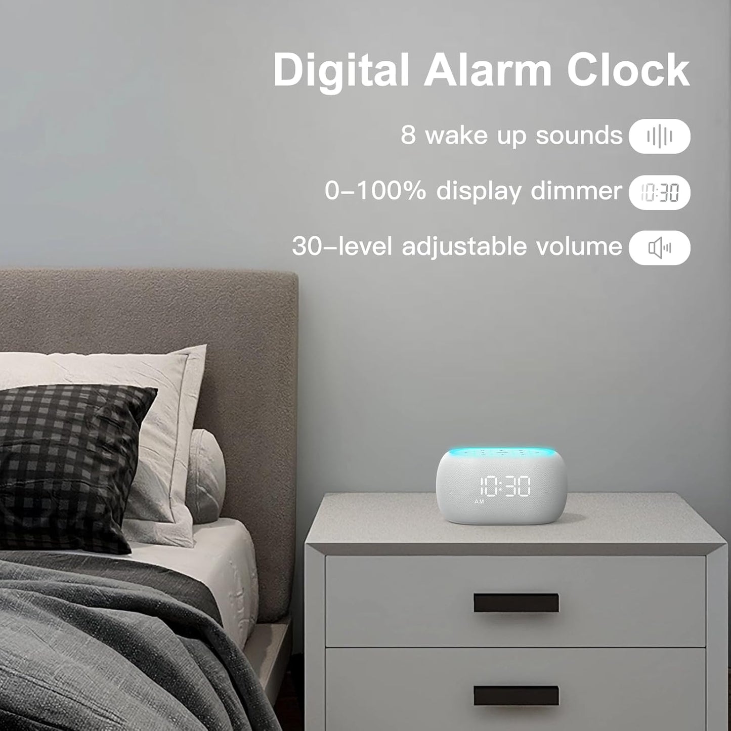 ANJANK White Noise Sound Machine Alarm Clock with Bluetooth Speaker, 21 Relaxing Sounds, 7 Night Lights,0-100% Dimmer/Sleep Timer/30-Level Volume Control,Sound Machine for Kids Adults Sleeping,Bedroom