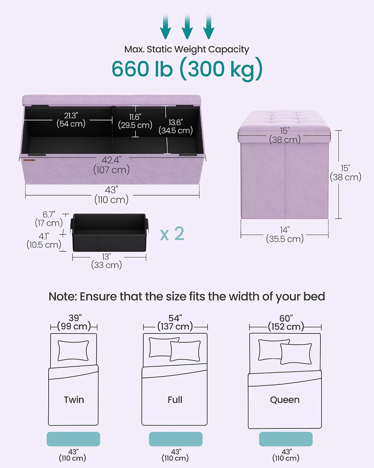 SONGMICS Mazie Collection - Storage Ottoman Bench, Foldable Foot Rest, 15 x 43 x 15 Inches, End of Bed Bench, Storage Chest, Load 660 lb, Living Room, Bedroom, Entryway, Jelly Pink ULSF277R01