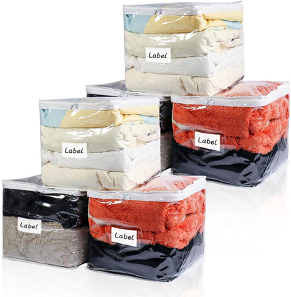 Clear Zippered Plastic Clothes Storage Bags, 6 Pack, White