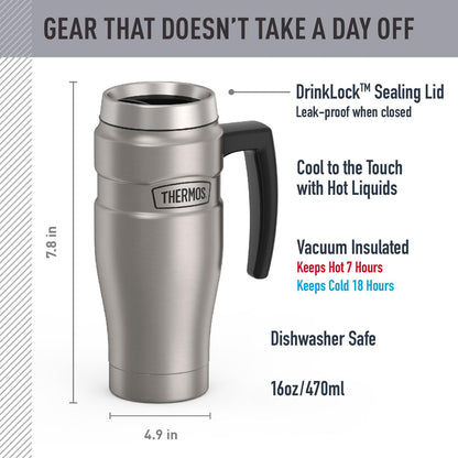 THERMOS Stainless King Vacuum-Insulated Travel Tumbler, 16 Ounce, Matte Steel
