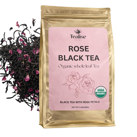 Organic English Breakfast Black Tea – High Mountain Yunnan Whole Leaf Tea – Bold, Smooth & Full-Bodied Morning Tea (1lb Rose Black Tea (pack of 1))