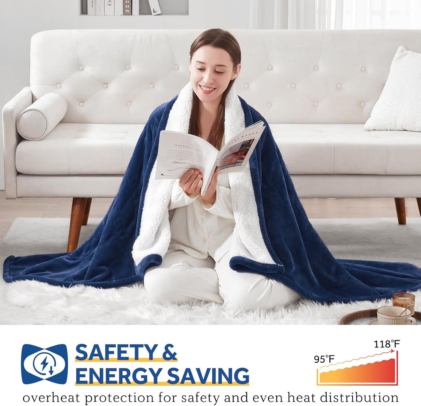 Sealy Electric Throw Blanket, Flannel & Sherpa Heated Throw with 6 Heating Levels & 2-10 Hours Auto Shut Off, Fast Heating & Machine Washable, 50x60 Inch, Light Grey