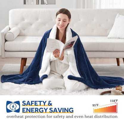 Sealy Electric Throw Blanket, Flannel & Sherpa Heated Throw with 6 Heating Levels & 2-10 Hours Auto Shut Off, Fast Heating & Machine Washable, 50x60 Inch, Light Grey