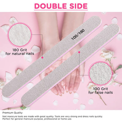 TsMADDTs Nail Files and Buffers, Professional Manicure Tools for Nail Care | Durable Emery, For Natural Or Acrylic Nails, Shaping and Polishing, Salon-Quality, DIY or Pro, 12PCS 100/180 Grit Nail Files