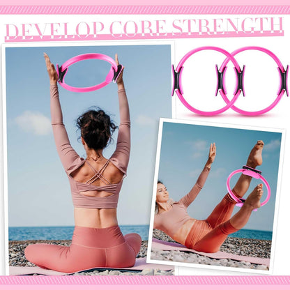 Poen Pilates Equipment Kit for Home Workout Pilates Ring and Ball Set for Women 12'' Circle Yoga Fitness Essentials Kit with Resistance Bands, Yoga Strap, Socks,Bag