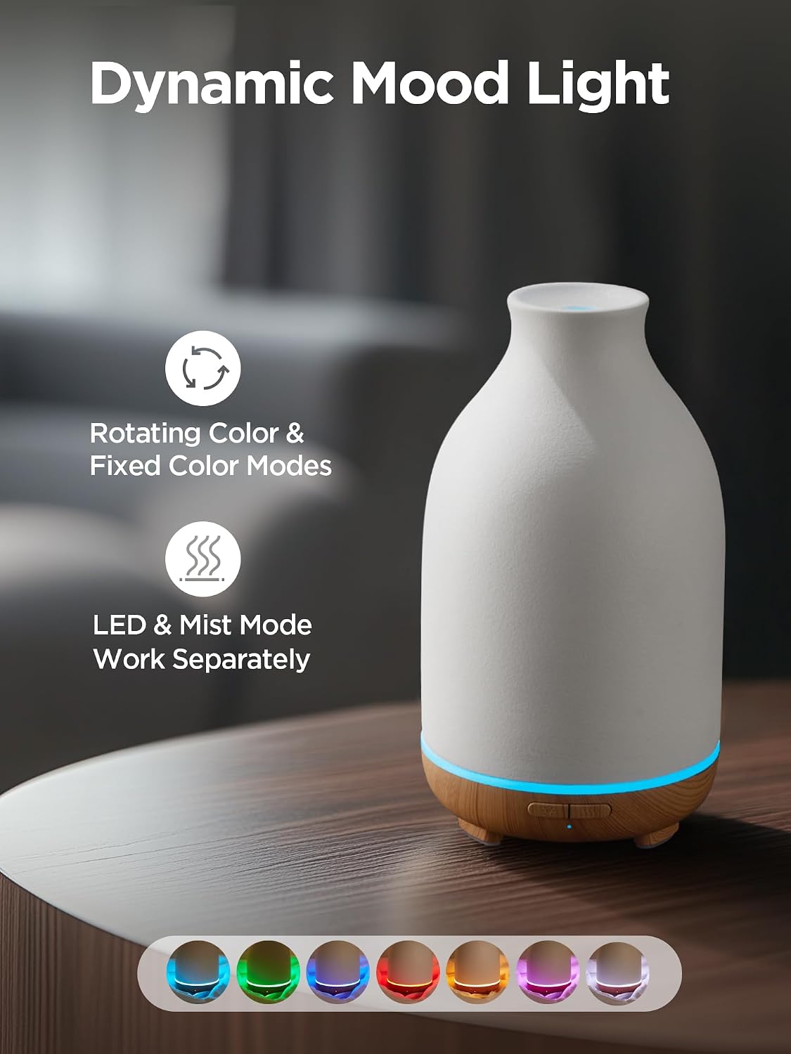 InnoGear Aromatherapy Diffuser, 150ml Ceramic Diffuser Mother's Gift Ultrasonic Humidifier Cool Mist Essential Oil Diffusers for Home Air Diffuser with 2 Mist Modes Waterless Auto Off, White