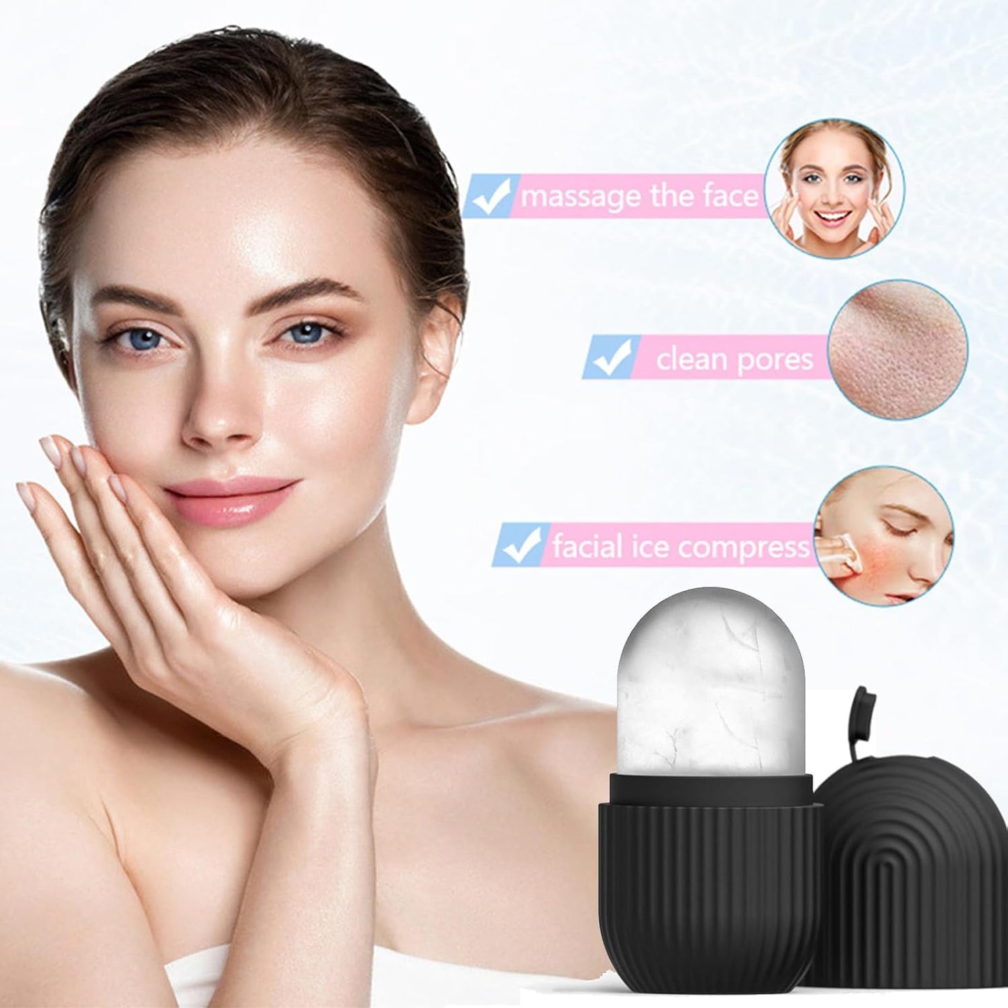 Joyeee Ice Face Roller, Reusable Silicone Mold Face Massage Eye Facial Beauty Skin Care Tools Apply Ice for Shrink Pores Anti Wrinkle Reduce Puffiness Improve Skin Elasticity, Striped