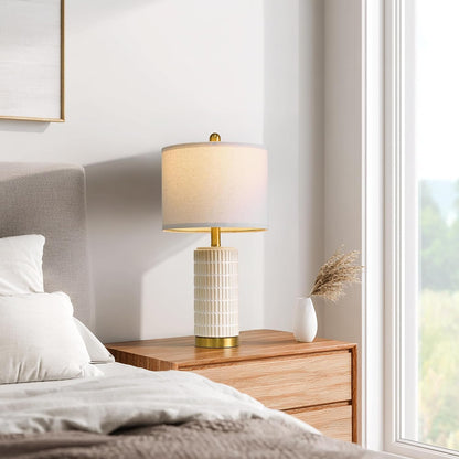 PoKat 20.75" Small Modern Ceramic Table Lamps Set of 2 for Bedroom, White Bedside Lamps for Night Stands, Farmhouse Desk Home Decor Gift Nightstand Table Lamps for Living Room End Table Beige