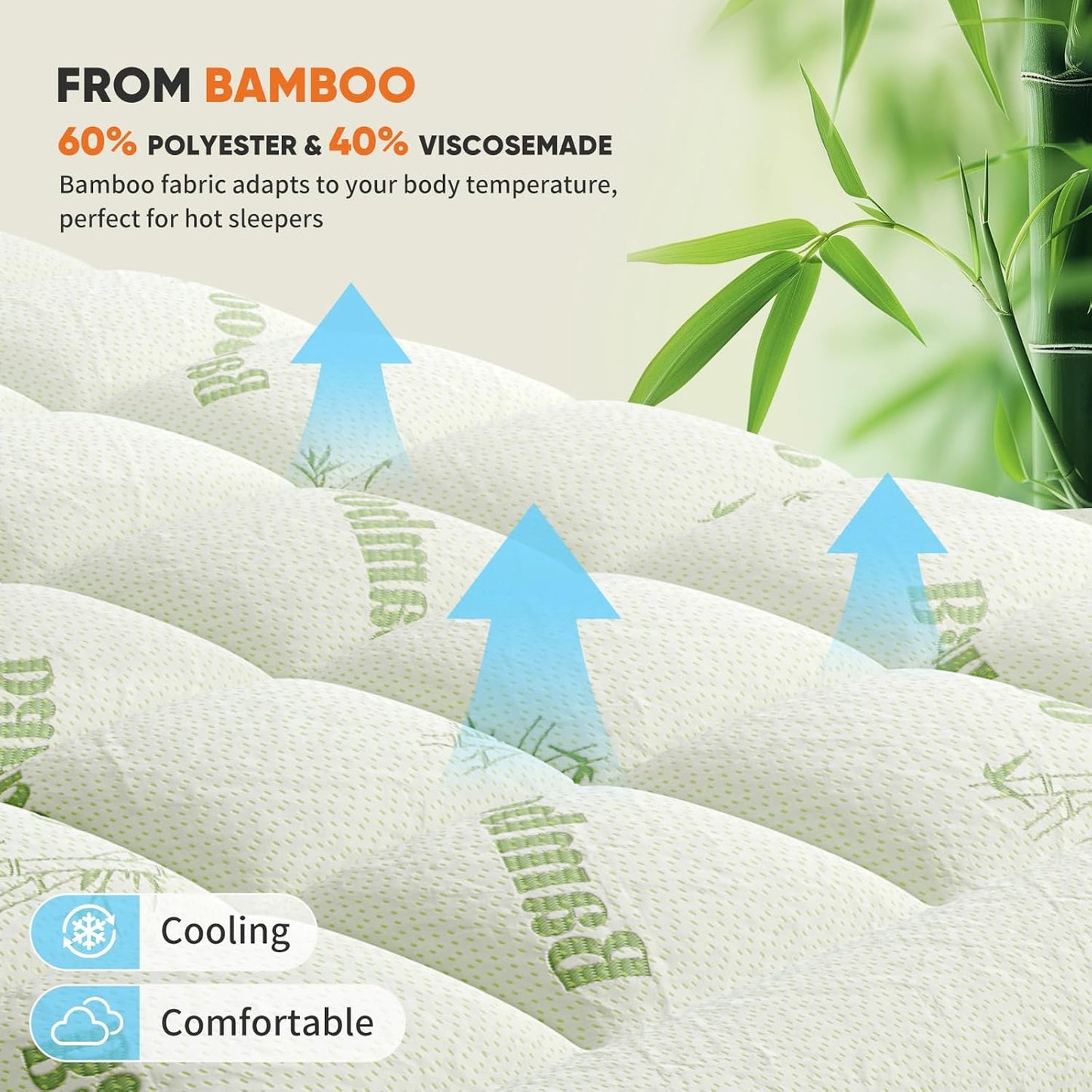 OLIXIS Twin Bamboo Viscose Mattress Topper, Cooling Breathable Bed Pad | OEKO-TEX Certified,Bamboo viscose ultra soft & cooling,Deep pockets fit 8-16" mattresses, Wick moisture for hot sleepers