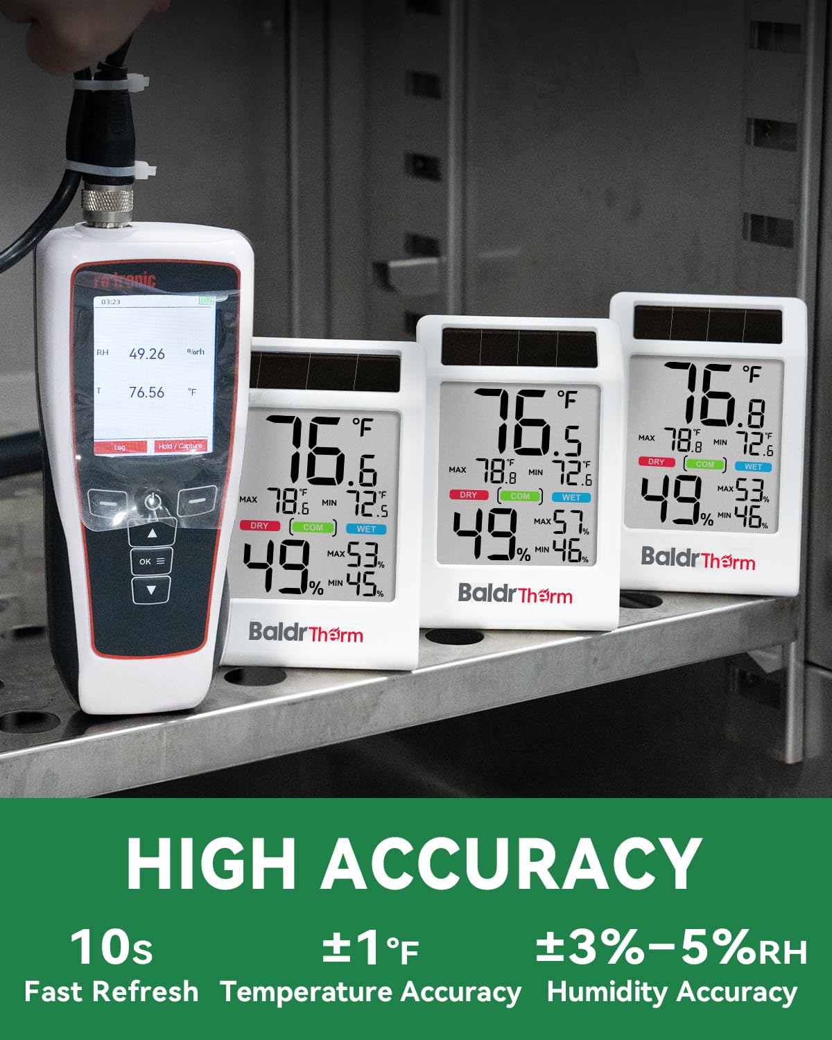 BALDR Solar Indoor Thermometer Hygrometer, Max/Min, Comfort Meter (White)