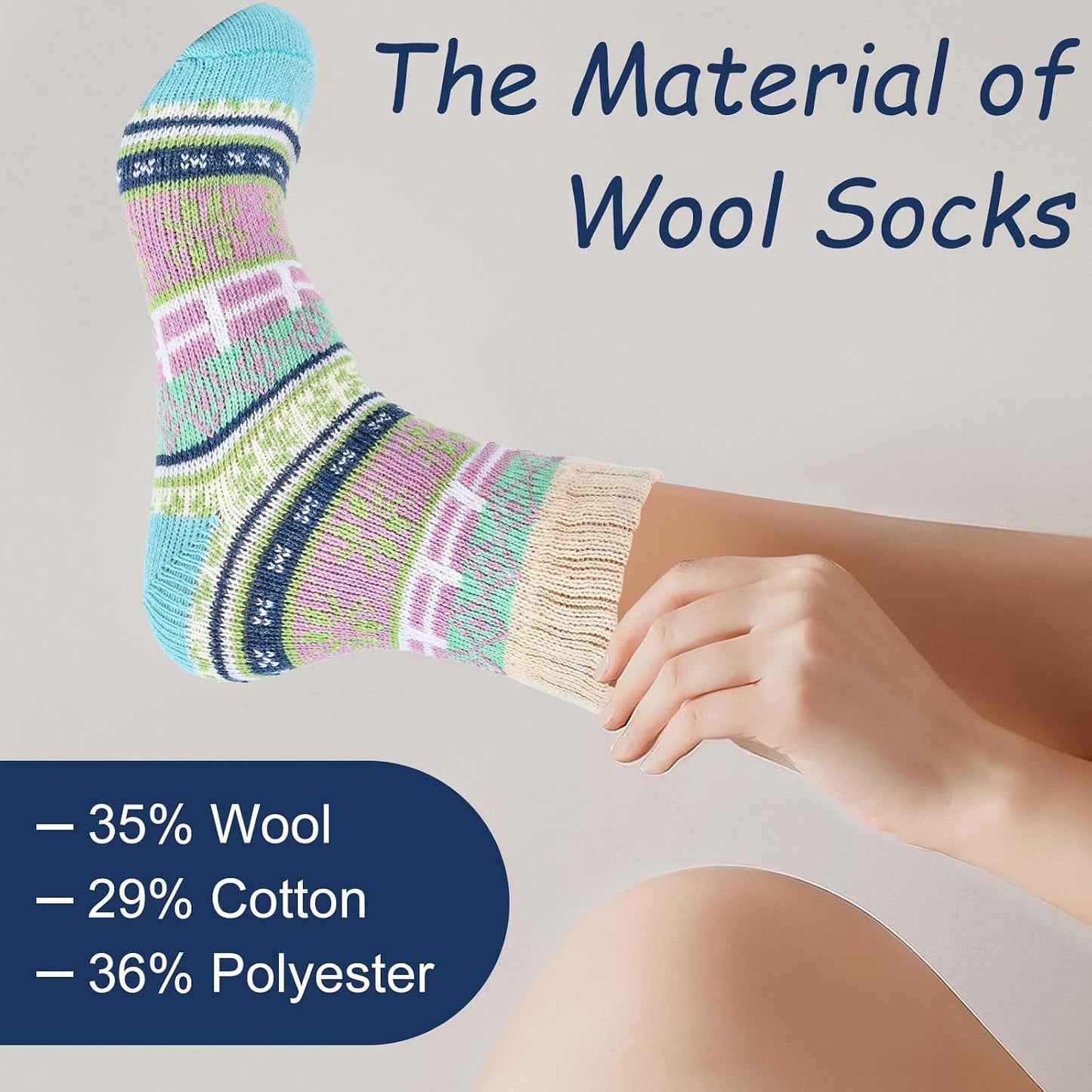 YANGYANG 5 Pairs Winter Warm Thick Crew Knit Socks for Women, Christmas Gifts, Stocking Stuffers