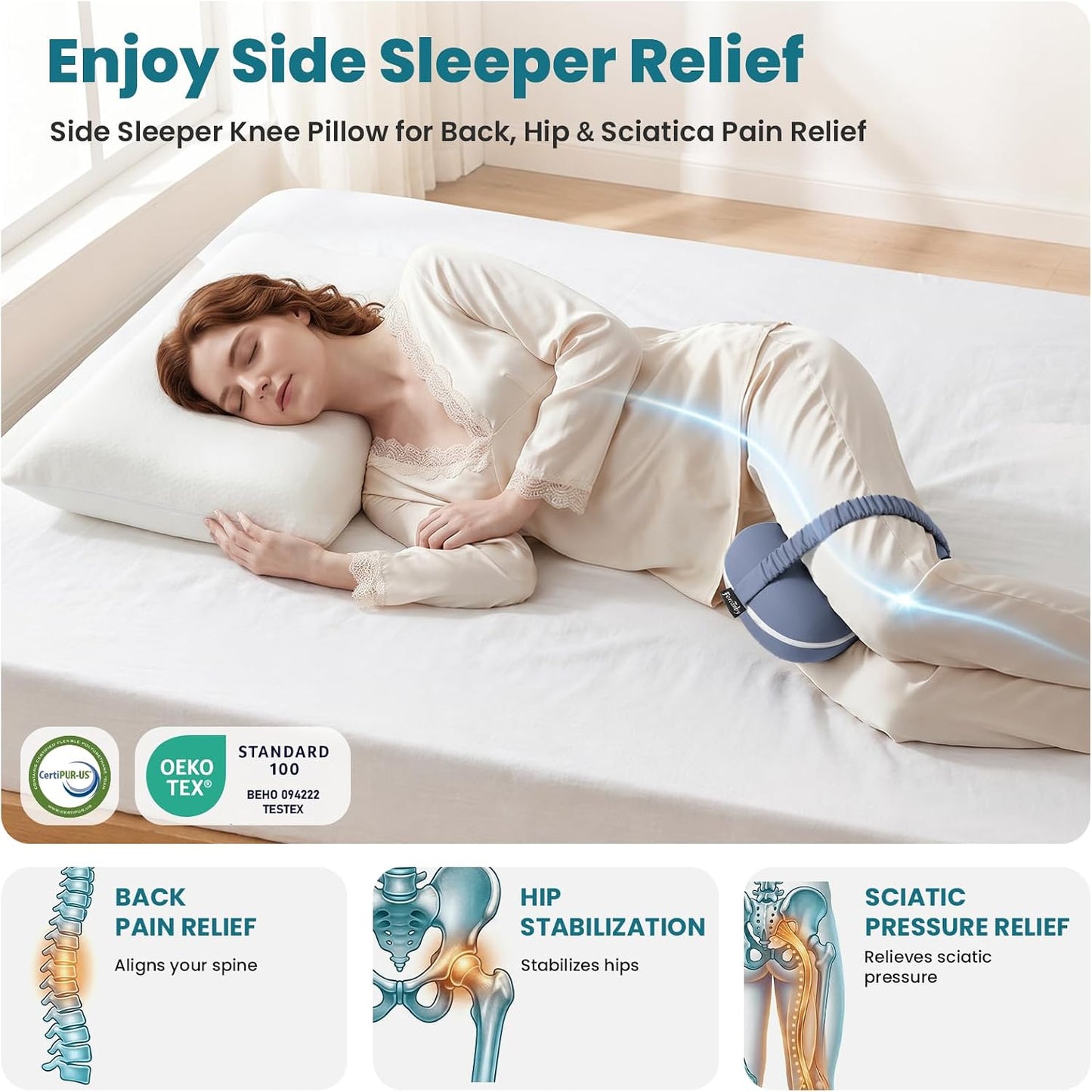 Knee Pillow for Side Sleepers - Smooth Spine Alignment Pillow, Memory Foam Knee Pillows for Back Hip Pain, Spine Aligning, Sciatica, Surgery Recovery, Pregnancy