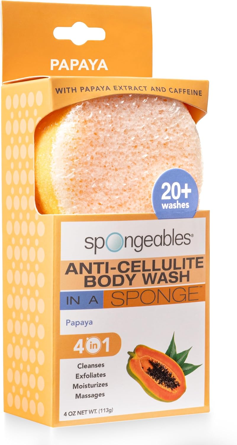 Spongeables Anti Cellulite Body Wash in a 20+ Wash Sponge, Citrus, 3 Count