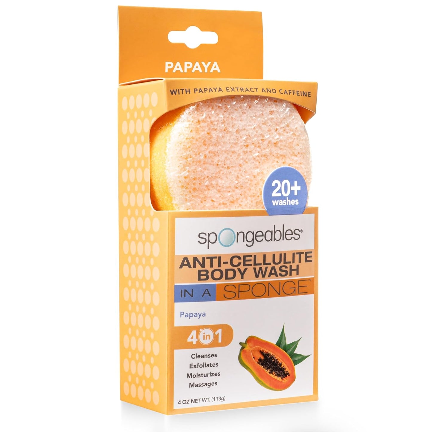 Spongeables Anti-Cellulite Body Wash in a Sponge, Moisturizer and Exfoliator, 20+ Washes