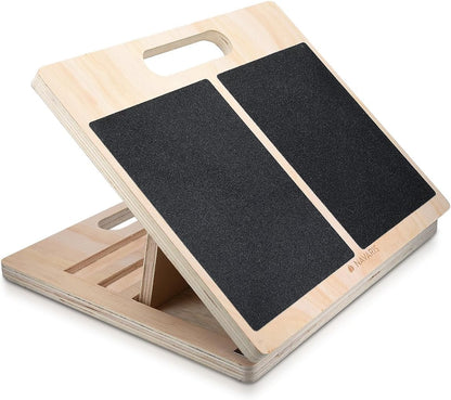 Navaris Slant Board Calf Stretcher - Adjustable Wood Incline Board for Stretching Calves - Wooden Exercise Wedge Tilt Ramp with Surface Grip