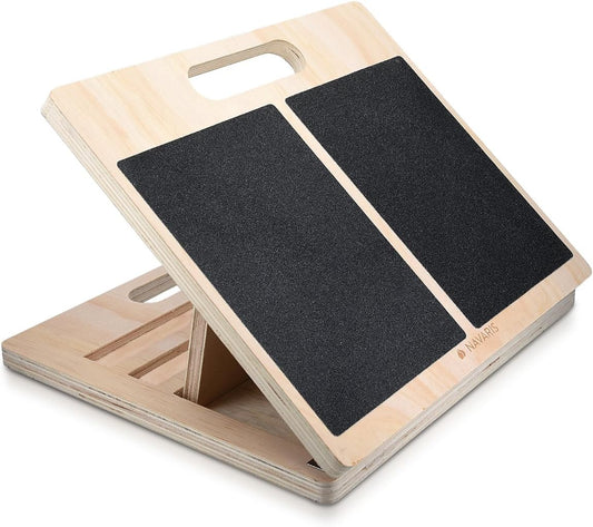 Navaris Slant Board Calf Stretcher - Adjustable Wood Incline Board for Stretching Calves - Wooden Exercise Wedge Tilt Ramp with Surface Grip