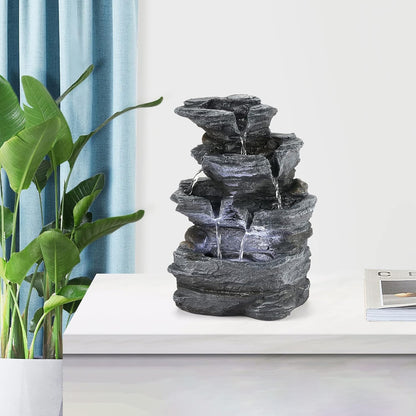 WICHEMI Indoor Fountain Tabletop Fountain Waterfall Fountains Stacked Rocks | Desktop Fountain With LED Light, Soothing Sound, Stress Relief, Humidifies Air, No Plumbing, Easy Setup, 11.8"X8.7"X5.9"