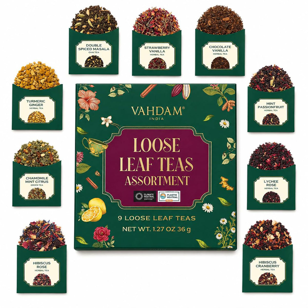 VAHDAM Loose Leaf Tea Gift Set (9 Unique Floral/Fruity Blends) 18+ Cups