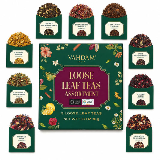 VAHDAM Loose Leaf Tea Gift Set (9 Unique Floral/Fruity Blends) 18+ Cups