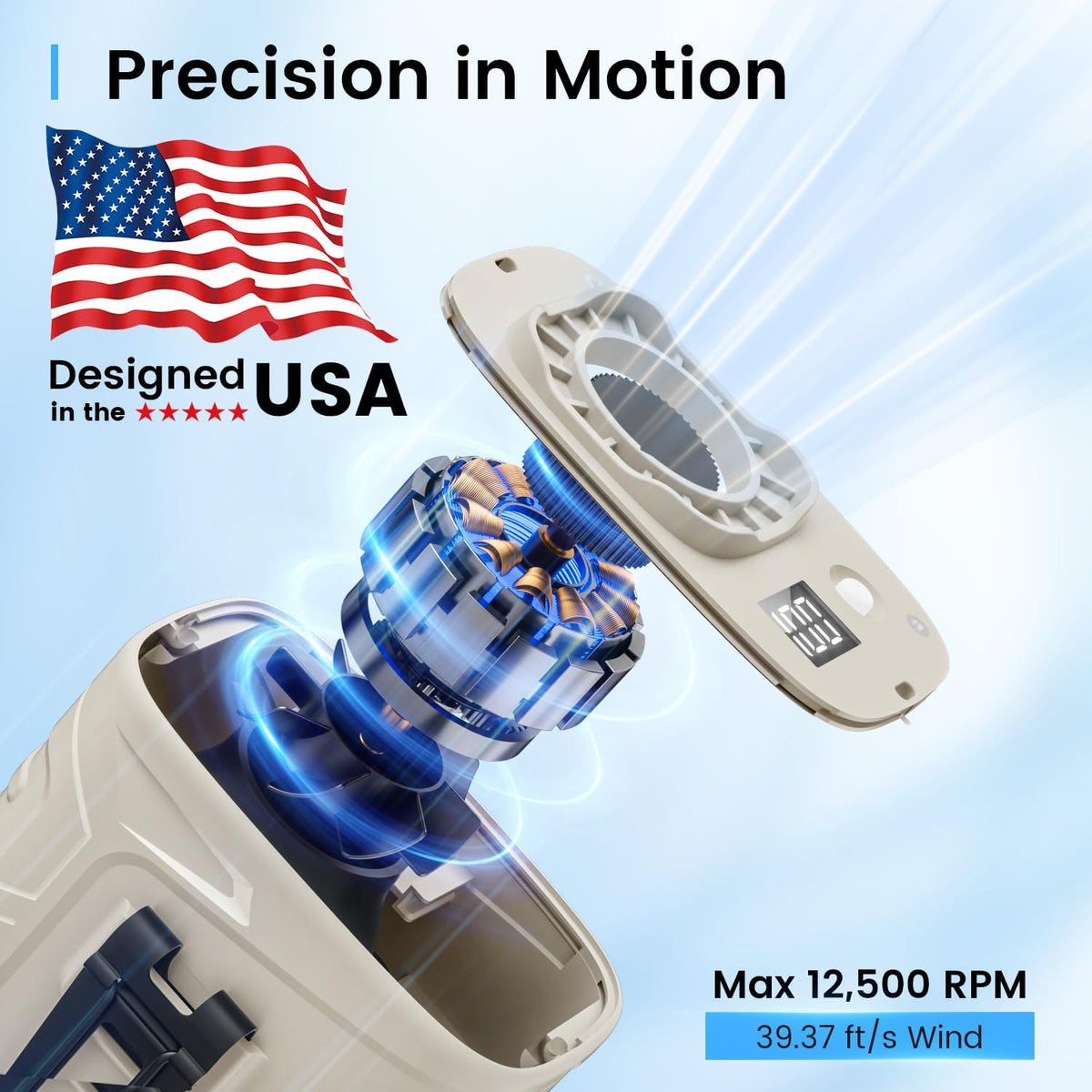KIBEE Portable Waist Fan, 12500RPM Rechargeable Wearable Belt Clip Fan, Hands Free Cooling Fan for Outdoor Work, Construction, Hiking, Camping, Fishing, Long Battery Life Personal Cooling Device