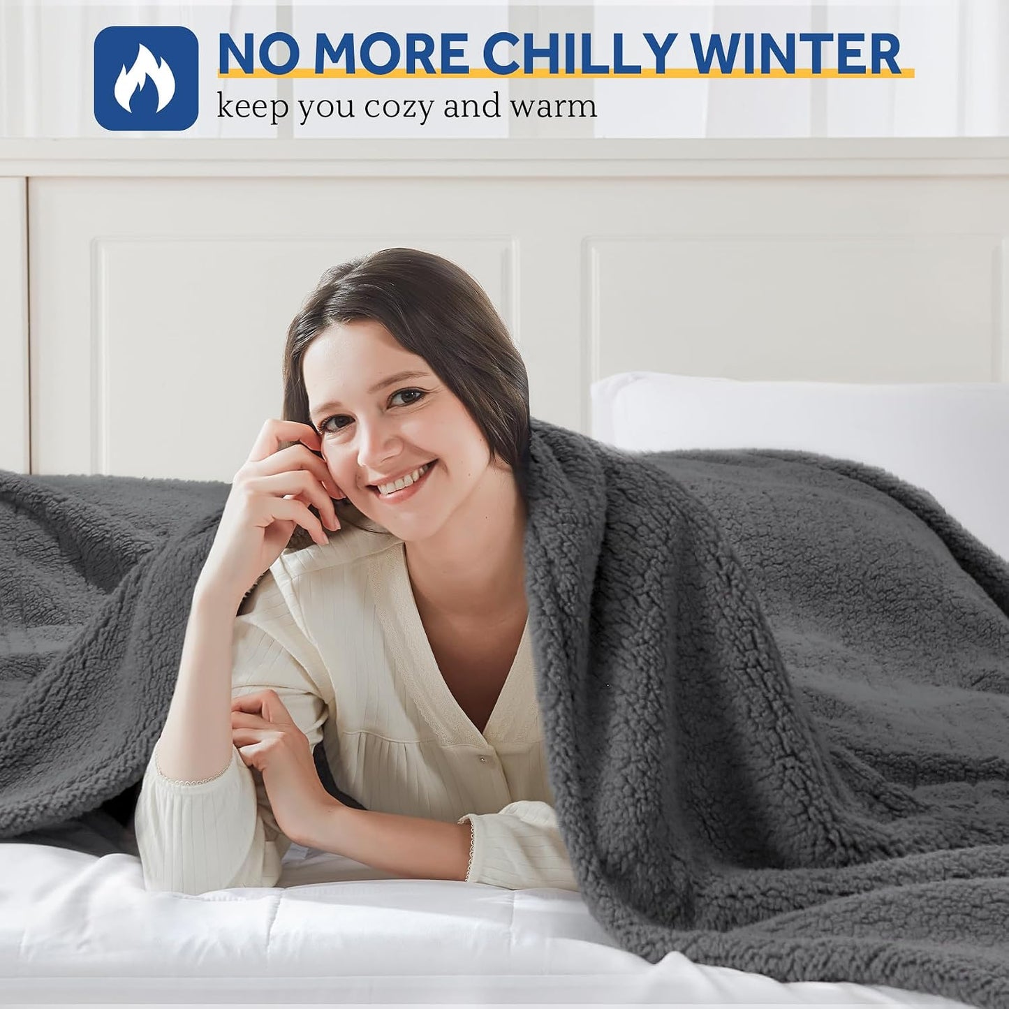 Sealy Electric Blanket Heated Throw 50"x60" Soft Double Sherpa Super Cozy with 6 Fast Heating Levels & 2-10 Hours Auto-Off, Over-Heat Protection, Machine Washable, Charcoal