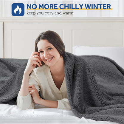 Sealy Electric Blanket Heated Throw 50"x60" Soft Double Sherpa Super Cozy with 6 Fast Heating Levels & 2-10 Hours Auto-Off, Over-Heat Protection, Machine Washable, Charcoal
