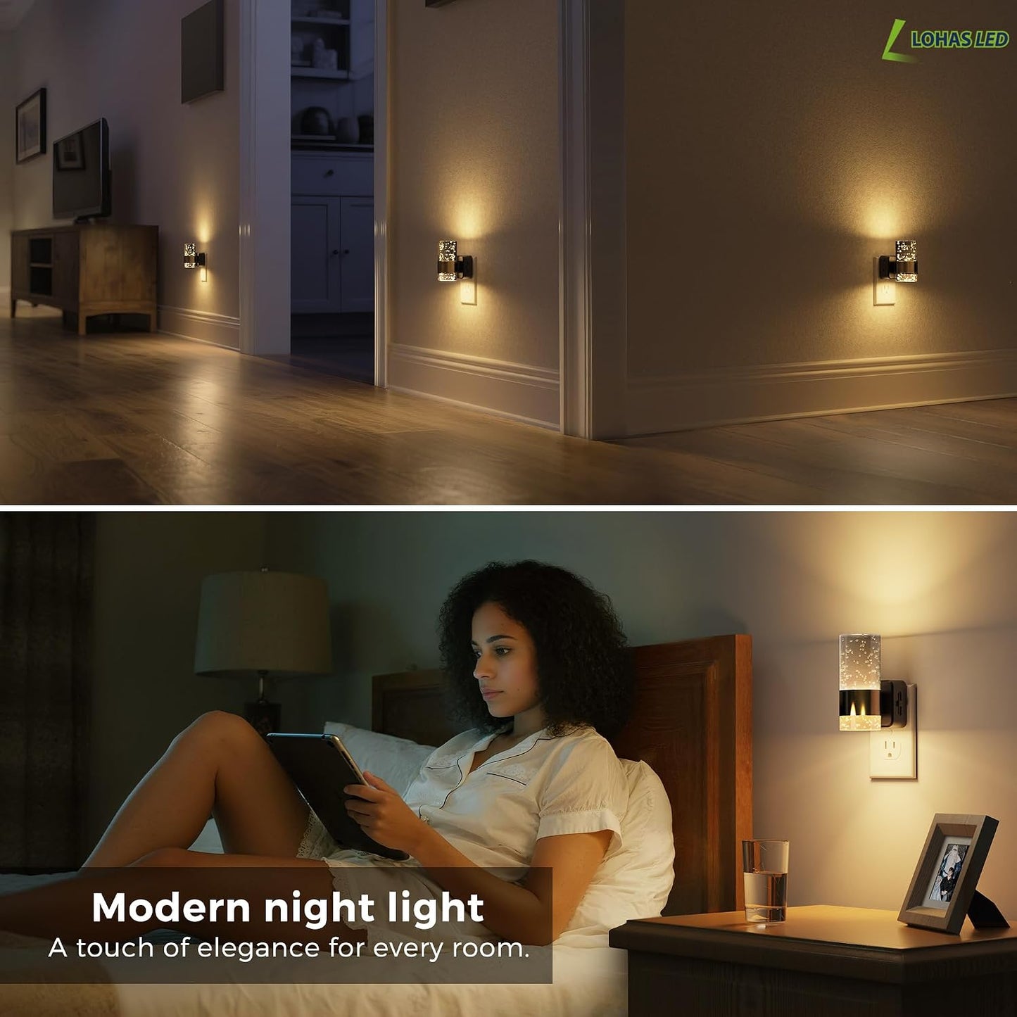 L LOHAS LED Night Lights Plug into wall, Amber Night Light with Adjustable Brightness, Plug in NightLight with Auto Light Sensor, Wall Sconce-Style Design Night Light for Bathroom,Hallway, 2 Pack