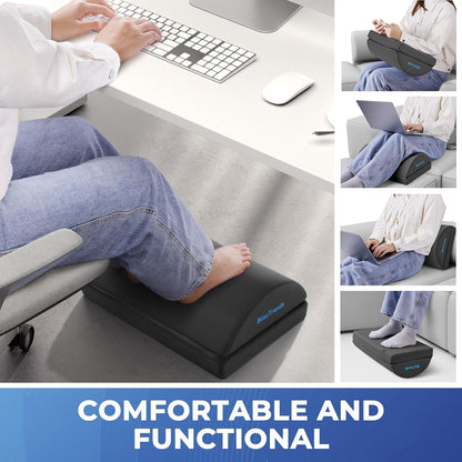 BlissTrends Foot Rest for Under Desk at Work-Versatile Foot Stool with Washable Cover-Comfortable Footrest with 2 Adjustable Heights for Car,Home and Office to Relieve Back,Lumbar,Knee Pain-Black