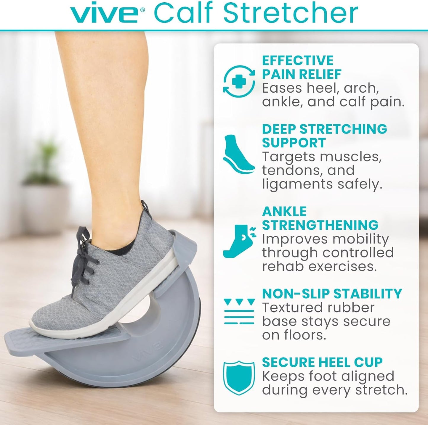 Vive Foot Rocker - Calf Stretcher for Achilles Tendinitis, Heel, Feet, Shin Splint, Plantar Fasciitis Pain Relief - Stretches Strained Leg Muscle - Ankle Wedge Stretch Improves Flexibility (Standard)