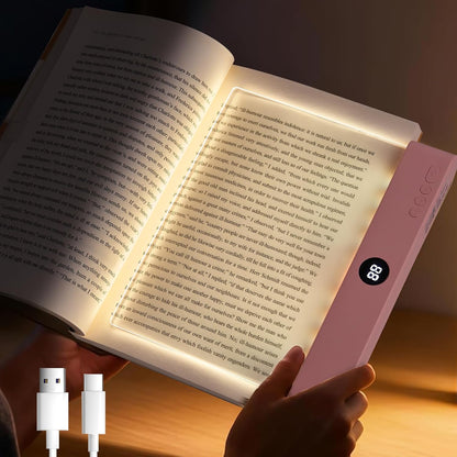 Book Light - Book Lights for Reading At Night, Rechargeable Reading Light, with 3 Colors & Timer, Dimmable Panel Plate Lamp Book Full Page Light for Reading in Bed, Funny Gifts for Readers