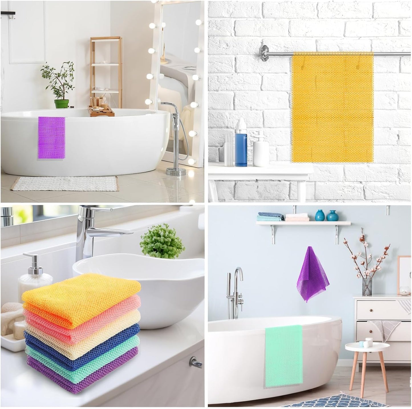 UJFQBH 3 Pieces African Bath Sponge African Net Long Net Bath Sponge Exfoliating Shower Body Scrubber Back Scrubber Skin Smoother,Great for Daily Use (Pink,Yellow,Purple)