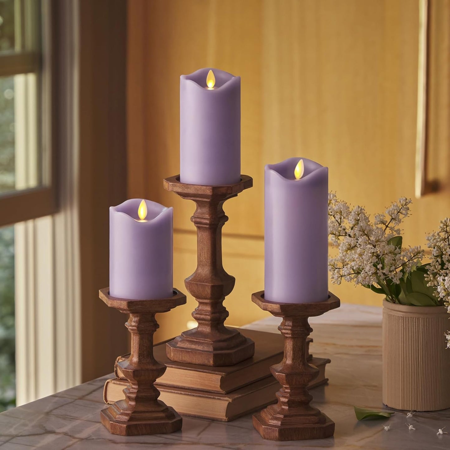 Matchless Candle Co. by Luminara Set of 3 Flameless LED Pillar Candles, Real Wax, Moving Flame (3x4.5, 3x5.5, 3x6.5 Inch, Unscented)