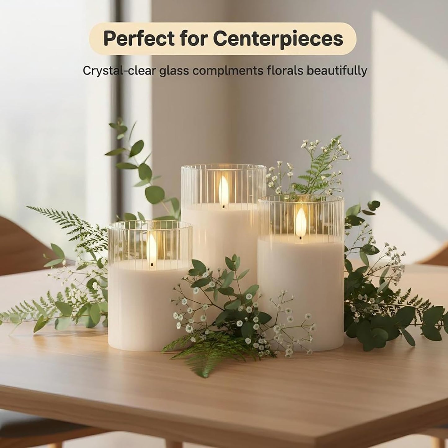 ANGELLOONG Flickering Flameless Candles, Realistic Battery Operated Candles with Remote and Timer, Set of 3 LED Candles for Fall Room Home Wedding Decor Centerpieces Table Party Christmas Decorations
