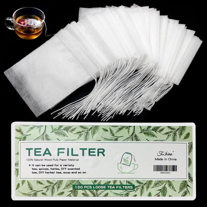 300Pcs Disposable Tea Bags for Loose Leaf Tea, Empty Tea Bags for Loose Tea, 100% Natural Wood Pulp Paper Material, Unbleached Tea Filter Bags with Drawstring