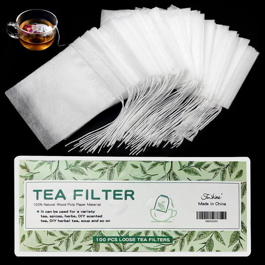 300Pcs Disposable Tea Bags for Loose Leaf Tea, Empty Tea Bags for Loose Tea, 100% Natural Wood Pulp Paper Material, Unbleached Tea Filter Bags with Drawstring